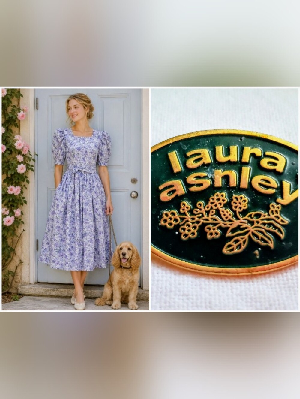 Vintage 90s LAURA ASHLEY Dress Lavender Floral 100% Cotton England